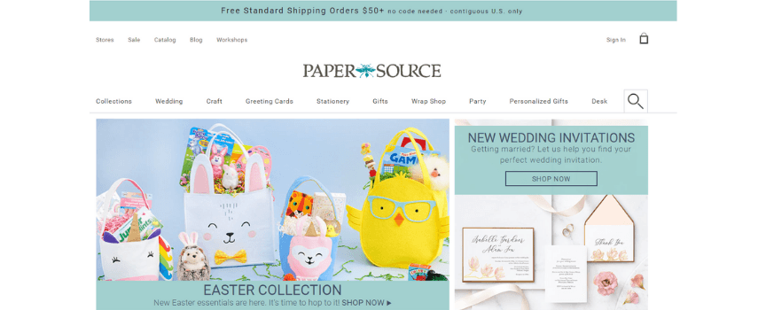 A screenshot of the Paper Source homepage