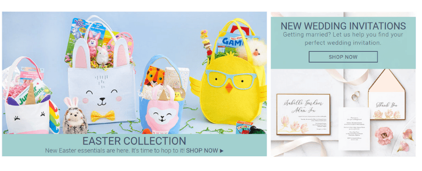 A screenshot of seasonal promotional offers on Paper Source